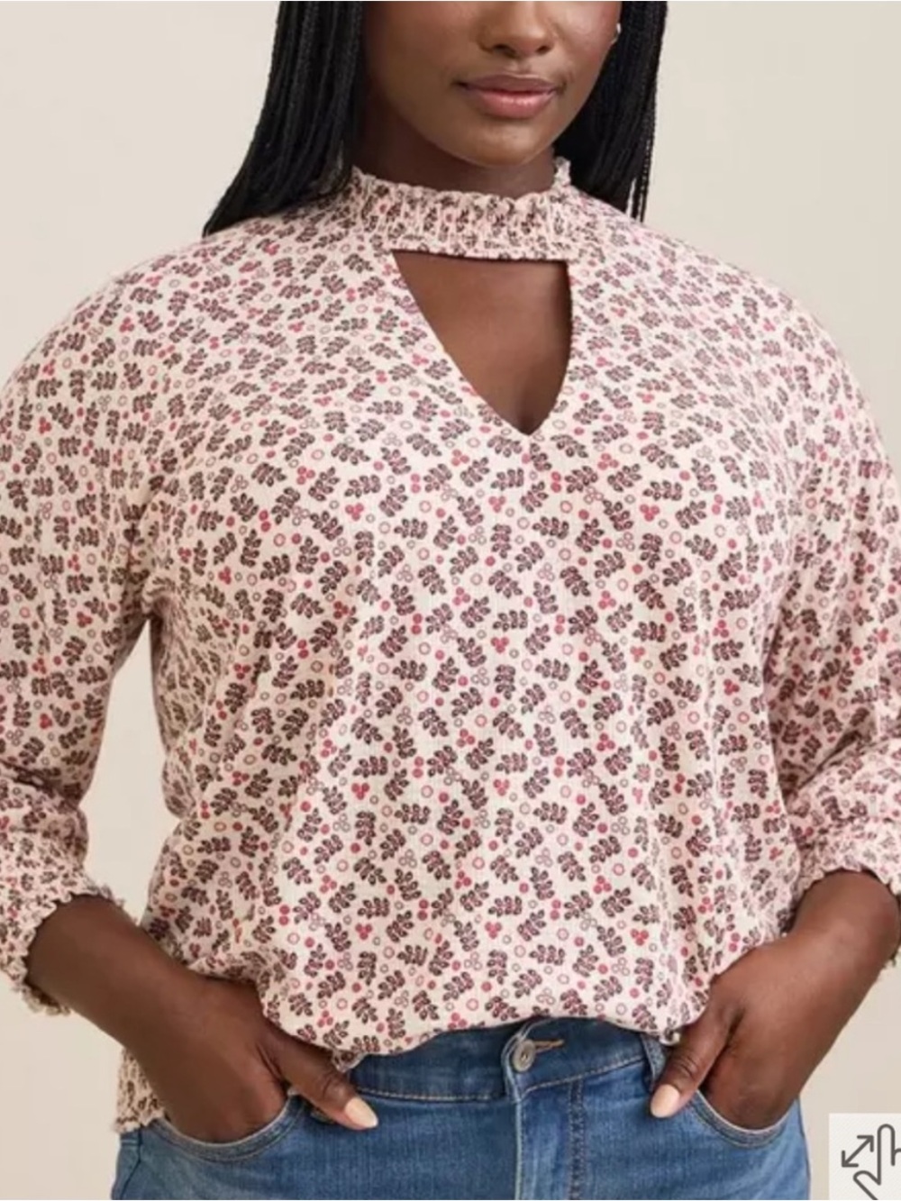Torrid Textured Jersey Choker Neck Smocked Bottom Multicolored Top 2X